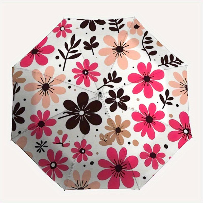 1pc Floral Pattern Automatic Folding Umbrella - Portable Foldable Design with 8 Ribs, Durable Plastic & Iron Frame y250725076