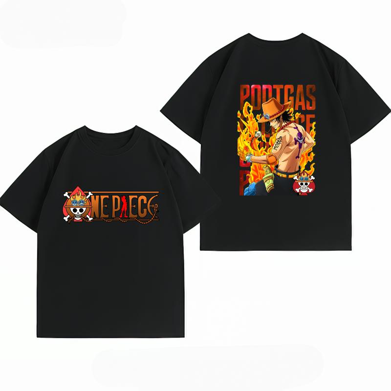 One Piece Portgas D Ace Print Tshirt Casual Short Sleeve Cotton Anime Streetwear Unisexs Tshirt