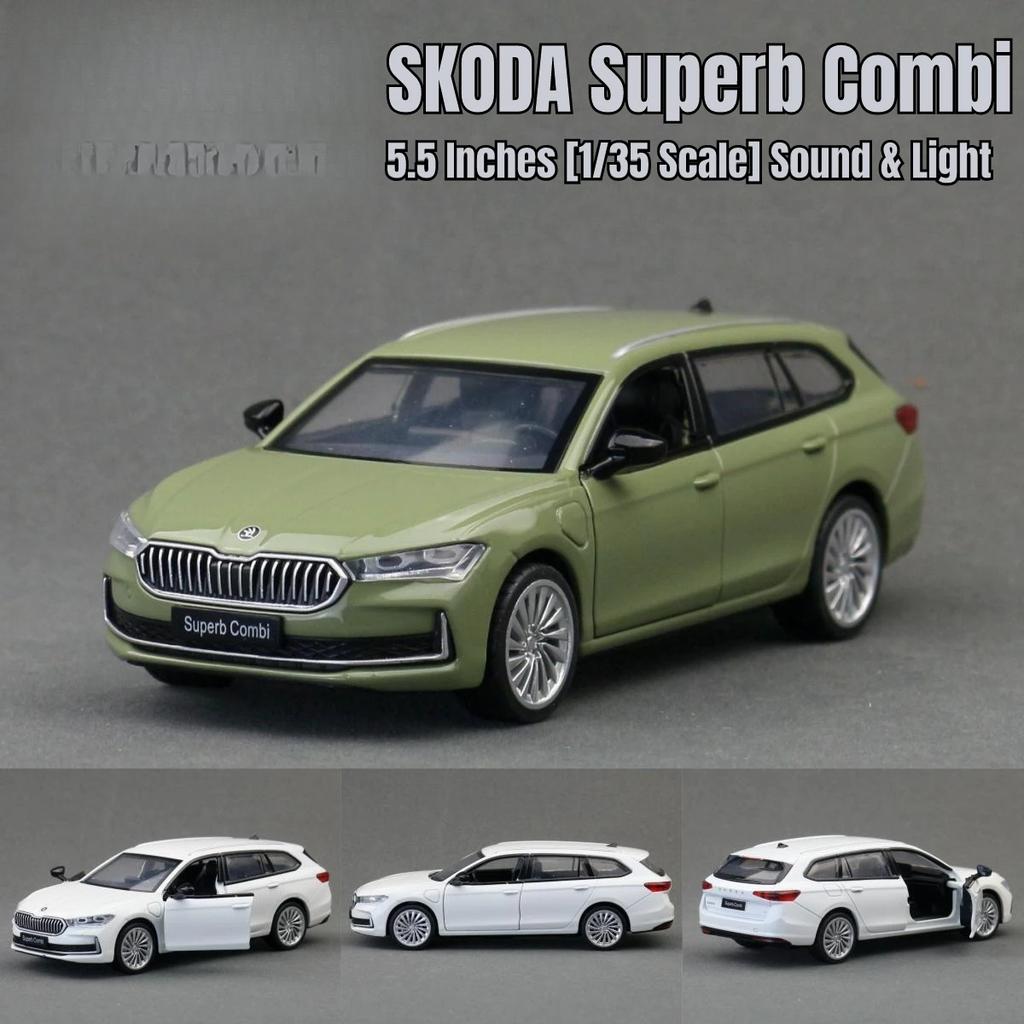 Масштаб 1/35 Skoda Superb Combi Седан Модель игрушечной машины MSZ Литой металлический миниатюрный Оттягивающийся Звук и свет Коллекция Подарок для детей Мальчик