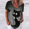 Женская футболка с 3d модным принтом кота, v-образным вырезом и коротким рукавом, базовые топы, уличная одежда, летняя повседневная женская одежда больших размеров, 5XL
