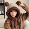 Шапка с медвежьими ушками Женская Осень и Зима Новая Корейский стиль Милая Утолщенная Теплая Плюшевая Шапка Велоспорт Защита ушей Шапка Лей Фэн