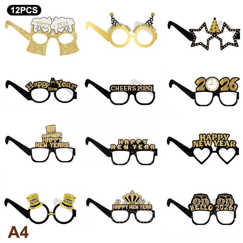 Бумажные очки на Новый год 2026 6/12 шт. Праздничные очки для новогодней вечеринки Веселый фотореквизит Украшение для новогодней вечеринки Универсальный размер