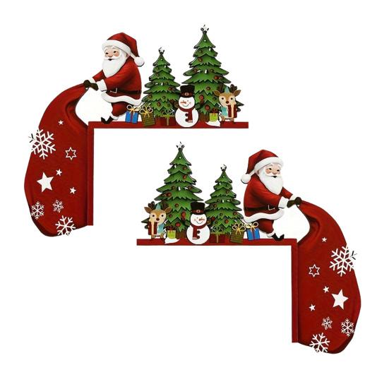 Wooden Christmas Door Topper Cute Santa Claus Door Corner Frame Sign for Holiday Home Wall Cabinet Shelf Decor