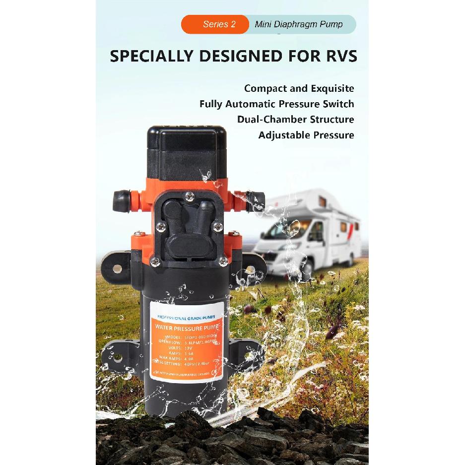 23A RV Mini Diaphragm Pump DC 12V 24V Self Priming Water Pump RV Fresh Water Pressure Pump On Demand