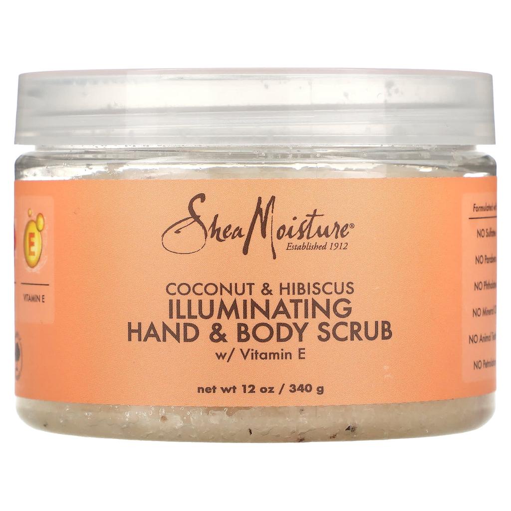 SheaMoisture Illuminating Hand and Body Scrub with Vitamin E, Coconut and Hibiscus, 12 Oz (340 G)