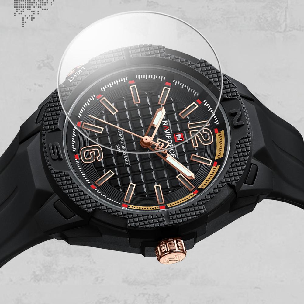 Naviforce Оригинальные легкие кварцевые часы для мужчин, светящиеся стрелки, водонепроницаемость 50 м, силиконовый ремешок, уличные модные мужские часы NF7126