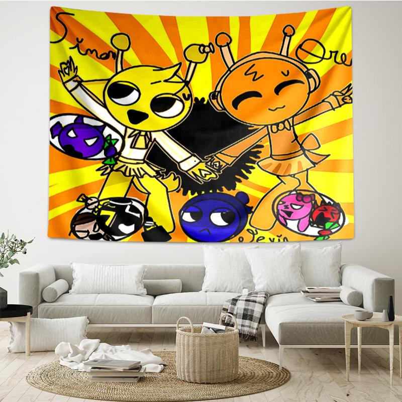 Sprunki Print Tapestry, Backdrop, Easy Setup, Ideal for Bedroom, Office & Living Room, with Aesthetic Wall Hanging Decor.