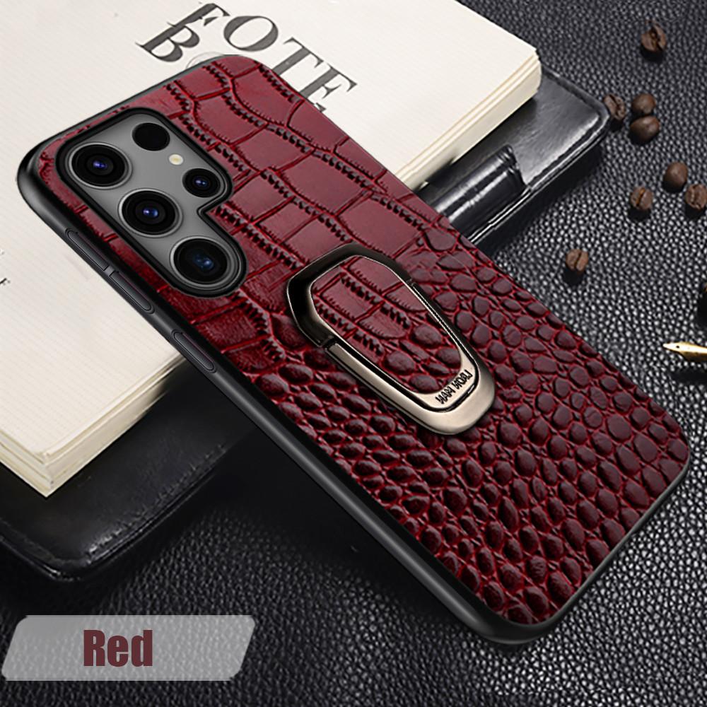 Genuine Cowhide Leather Bracket Phone Case for Samsung Galaxy S 24 23 S24 Ultra S23 Plus S24Ultra S22Ultra Back Cover with Ring
