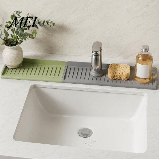 Sink Draining Mat Silicone Kitchen Faucet Mat, Foldable Splash Guard with Suction Cup, Countertop 5 Degrees Slope Water for Bathroom Multi-functional