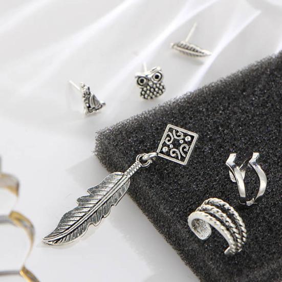 6 шт. женские серьги набор разных форм бохо ажурные сова лист серьги манжеты ретро стиль пирсинг серьги гвоздики хрящ ушной клипса