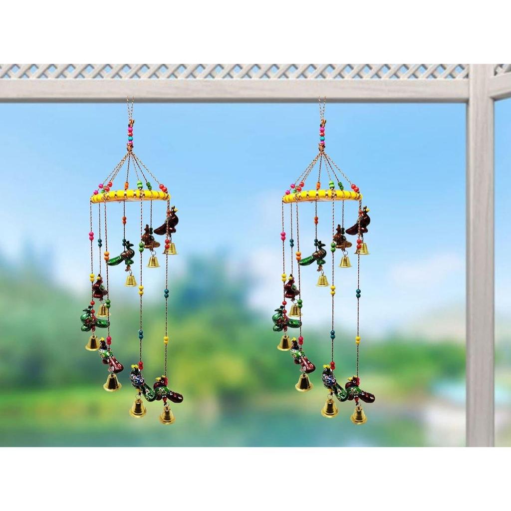 Colored Bell Wind Chime  Door Wall Hanging Showpiece Wall Hanging Home Décor Home Furnishing Diwali Gift Corporate Gift (Pack of 2, Peacock)