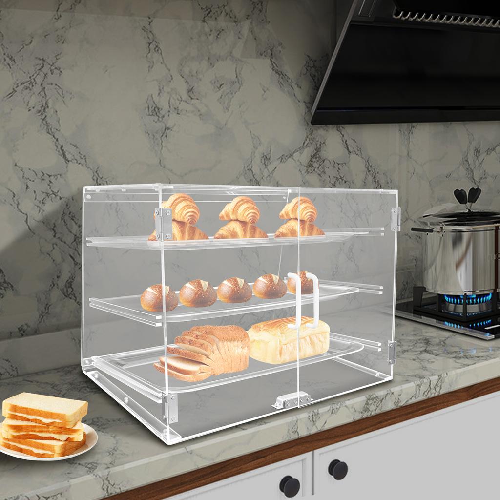3-ярусная прозрачная акриловая витрина для кондитерских изделий - Коммерческая витрина для пекарни - Современный настольный десертный шкаф с защитой от пыли