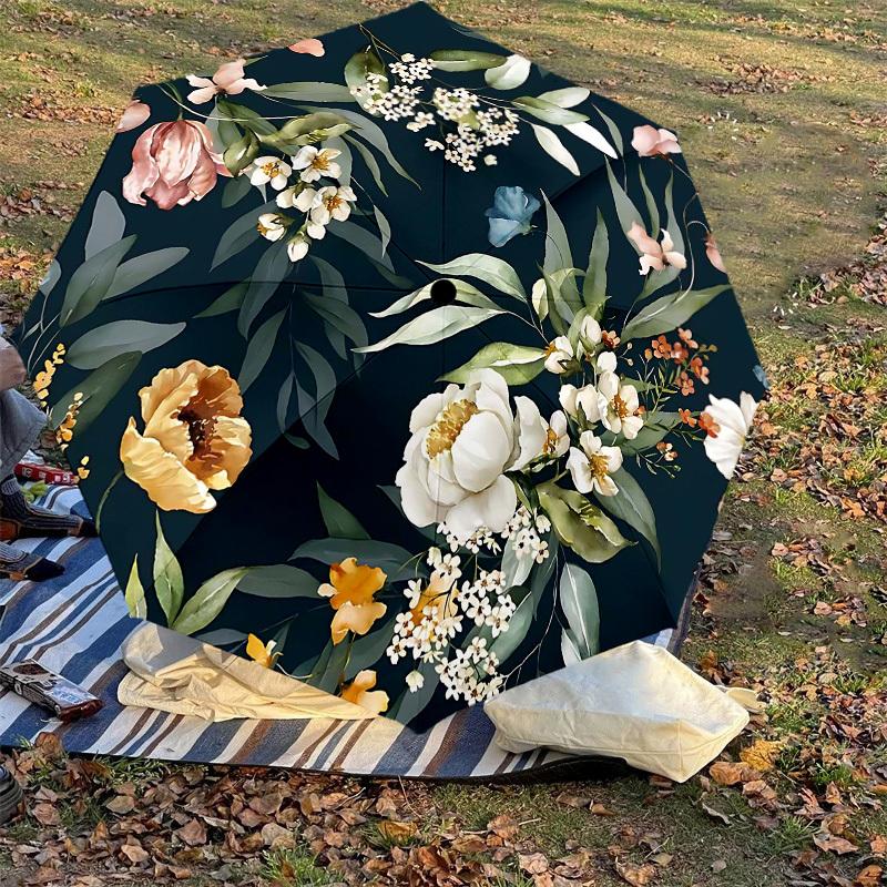 1PC Floral Pattern Umbrella-8-Rib Reinforced Portable Folding Travel Suitable for All Seasons Outdoor Daily Use Is an Ideal Choice -K0414