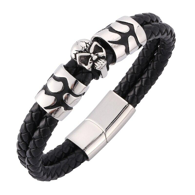 Punk Skull Stainless Steel Bracelets Bangles Of Men Leather Bracelets Men Jewelry New Arrival Male Wrist Band Gift