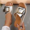 Fashion Metal Buckle Design Slippers for Women 2025 Summer Platform Thick Bottom Sandals Plus Size Woman Open Toe Wedges Slides Shoes