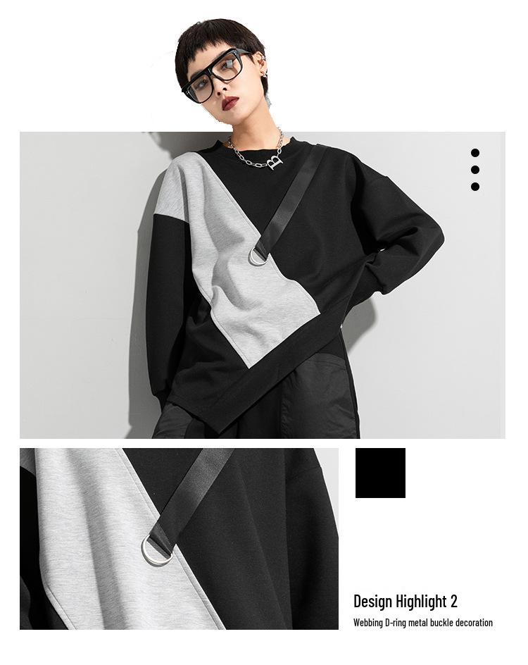 Европейско-американская осенняя футболка с цветными блоками для полных женщин, повседневная, с длинным рукавом