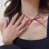 Female Red Beads Ins Style Necklace Accessories High Class Red Bow White Necklace Choker Clavicle Chain