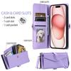 For iPhone 16 Leather Case Wallet Stand Phone Cover with Straps - Purple