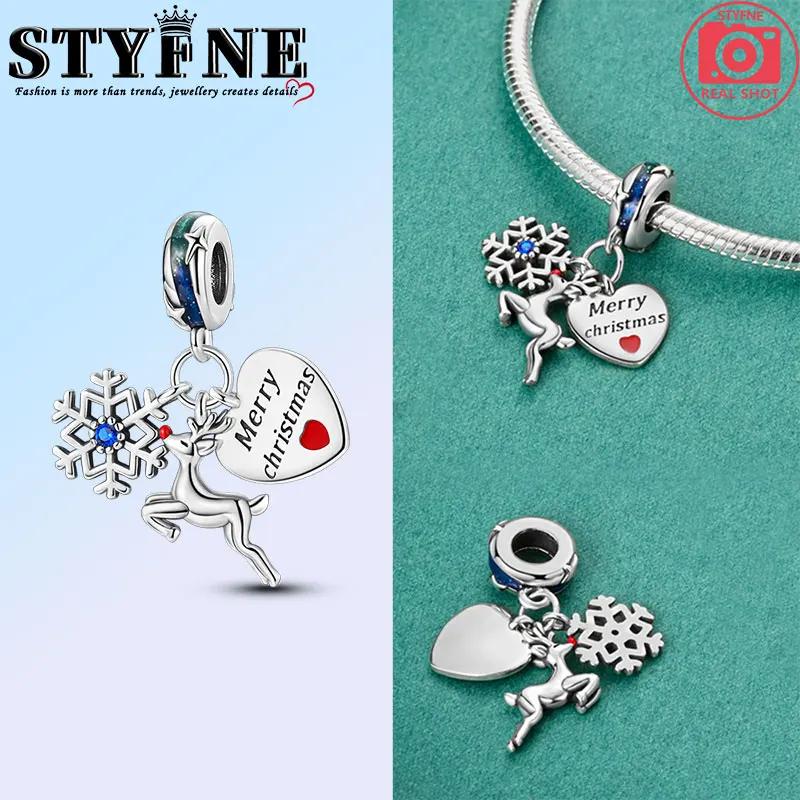 Изысканные модные медного цвета шармы-подвески в виде Санта-Клауса, рождественской елки, лося, оленя, бусины, подходят для оригинальных браслетов, рождественские украшения своими руками