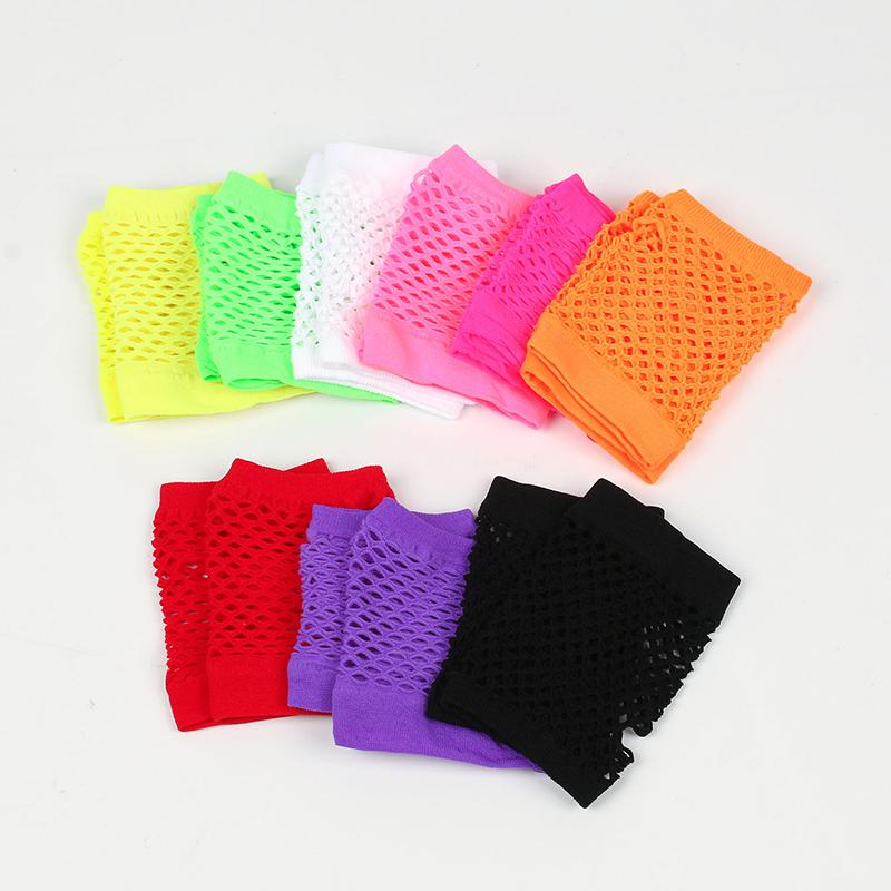 1Pair Womens Short Fishnet Net Gloves Fingerless Mesh Gloves Punk