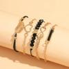8-character Element Black Geometric Square Leaf 5-piece Bracelet, Hand-threaded Rope Love Bracelet