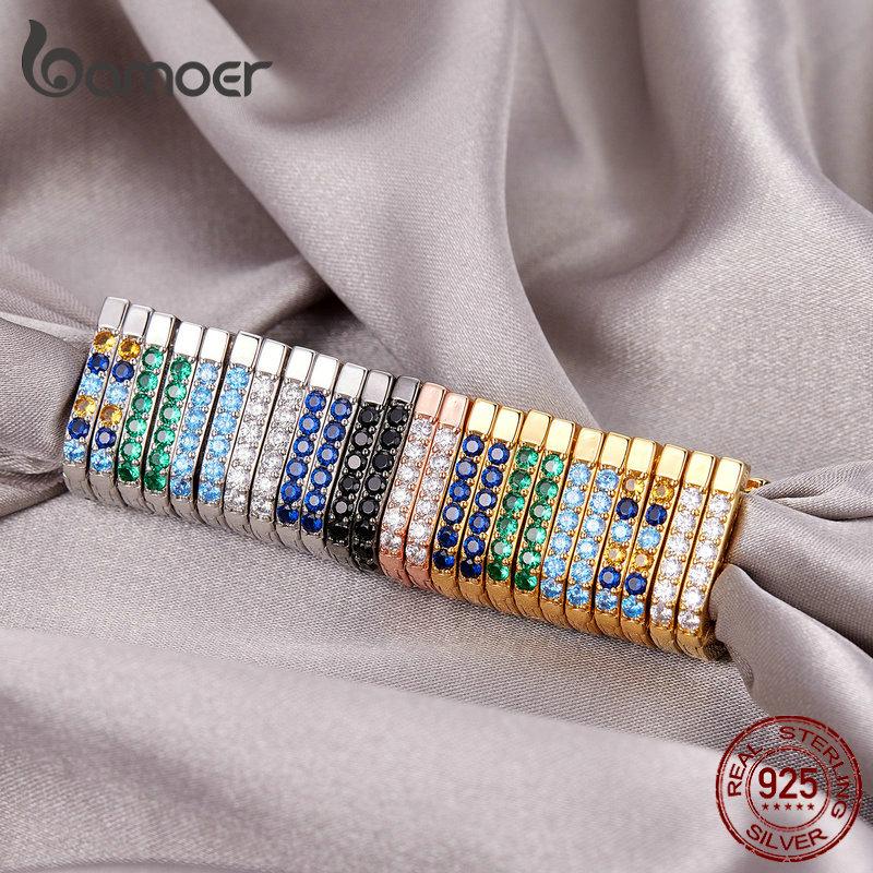 BAMOER 925 Sterling Silver Classic U-shaped Ear Buckles Earrings for Female Shining Zircon Earrings Fine Jewelry Gift