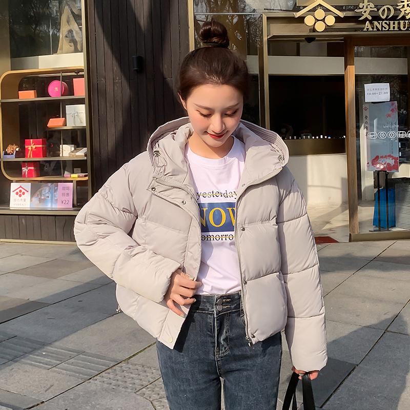 Женские осенне-зимние однотонные с капюшоном длинные рукава на молнии, свободные универсальные теплые хлопковые короткие куртки-пальто