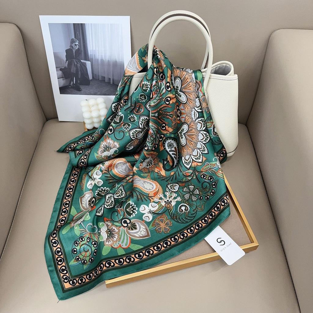 Summer New Printed Small Square Scarf Women's Shirt Fashionable Versatile Scarf Decorative Imitation Silk Scarf
