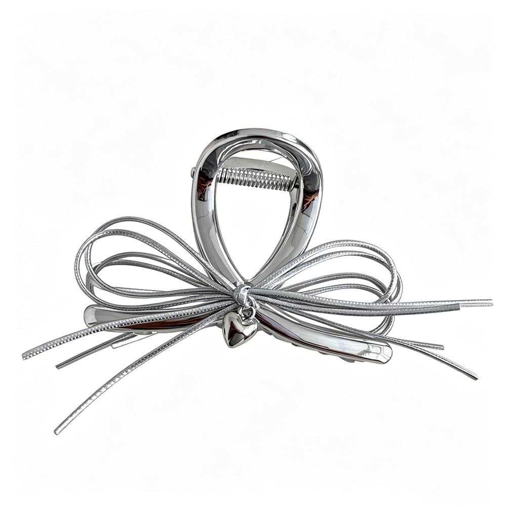 Leather Rope Bow Hair Accessory Silver Color Elegant Hair Claw Shark Hair Clip Party Occasion