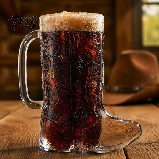 Novelty Drinking Glass Clear Cowboy Boot Cup, 17oz Plastic Western with Unique Style Mug Handle for Clear, Party Cup Beer Whiskey Theme