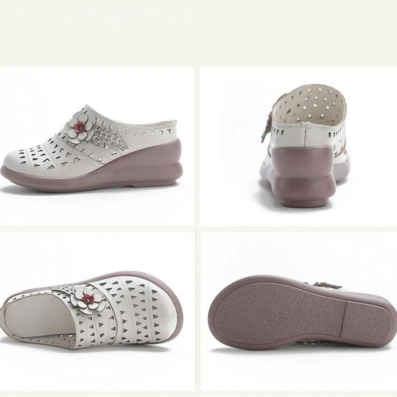 Летние туфли на платформе для женщин, сандалии без застежек, мягкие и удобные шлепанцы из натуральной кожи, дышащие шлепанцы, женские туфли на танкетке, тапочки, обувь 2025