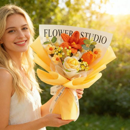 Искусственные Цветы Ручной Работы Крючком Букет Цветов Мягкая Хлопковая Пряжа Не Требует Ухода Гибкие Стебли Искусственное Цветочное Украшение