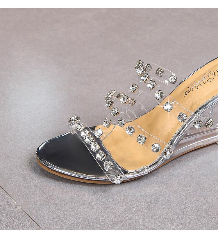 Серия 1098, летняя женская обувь на танкетке, 6 см, простые шлепанцы с пряжкой со стразами, прозрачная обувь LFD