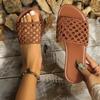 Chic Weaved Slide Sandals 2025 Woman Flats Slippers Summer Solid Color Round Toe Hollow Out Slip-on Casual Shoes for Women