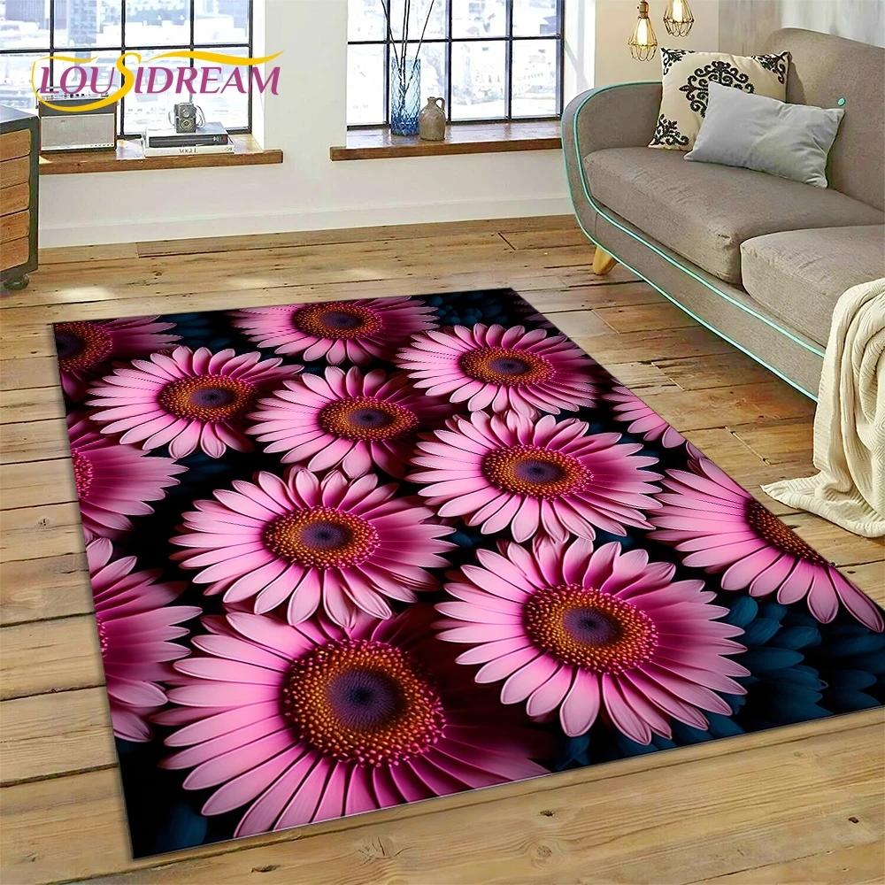 3D Dream Sun Flowers Nordic Daisy Rug Ковер для гостиной Спальня Домашний декор, Нескользящее украшение для дивана Коврик Подарки для детей