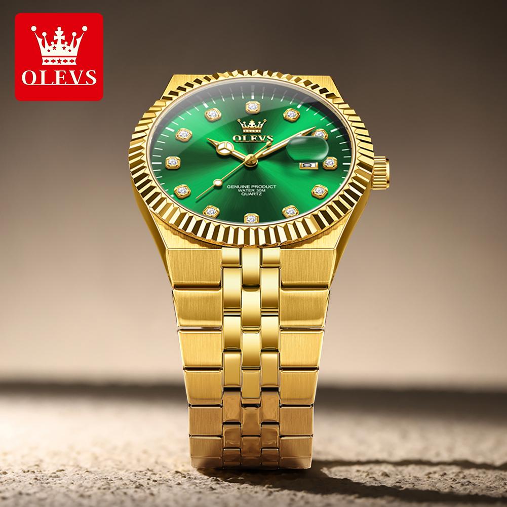 OLEVS 2989 New Man Watch Original Luxury Brand Diamond Scale Steel Strap Waterproof Luminous Calendar Quartz Wristwatch For Men