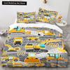 Truck Excavator King Queen Duvet Cover Yellow Tractor Bedding Set For Kids Boys Girls Cartoon Car Transporter 2/3Pcs Quilt Cover
