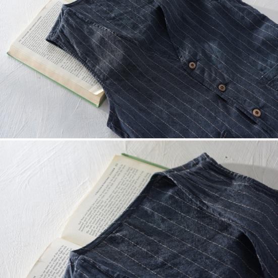 British Style Men Waistcoat V-neck Collarless Sleeveless Striped Print Vest Coat with Pockets Single Breasted Vest