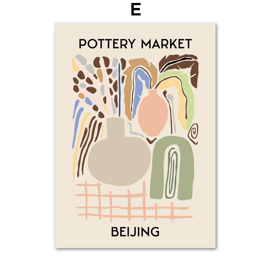 Абстрактный Городской Керамический Рынок Ваза Цветок Лист Настенное Искусство Холст Живопись Винтажные Постеры Принты Картина Для Гостиной Домашний Декор