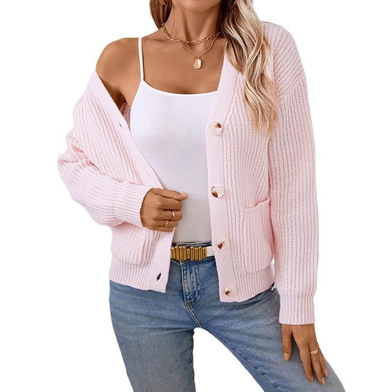 Autumn and Winter Women's Knitwear Loose Casual Solid Colour V-neck Single-breasted Knitted Sweater