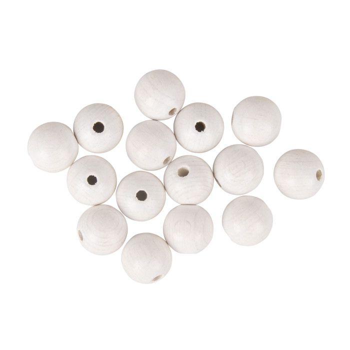 Boules bois percées FSC 100%,mat, ø15mm, blanc, 15 pces