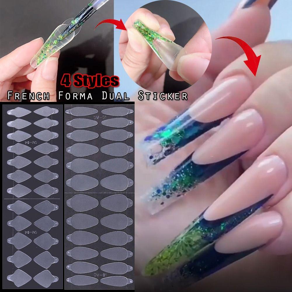 72 шт. Горячие накладные типсы Полигель для наращивания ногтей для двойных форм Французская линия Силиконовая французская форма Двойная наклейка