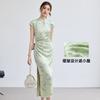 Summer "Smoke Rain Jiangnan" Jade Green Bamboo Printed Cheongsam New Chinese Side Split Dress