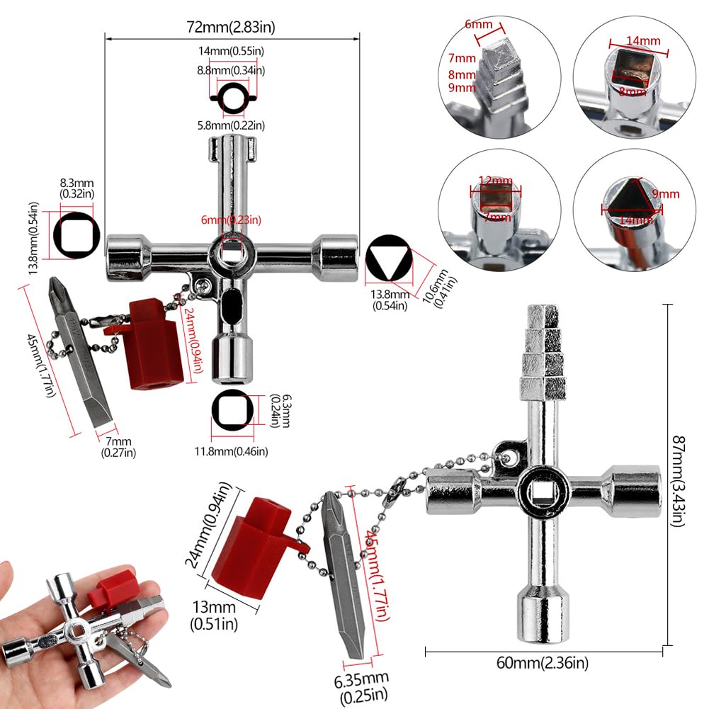 Makuki Stop Valve Key Set of Wrench Utility Key Wrench Tool for Faucet Valve Cross Electrical and Water Meter 2, 4-Way Tool, Spigots, Shape, Elevator,