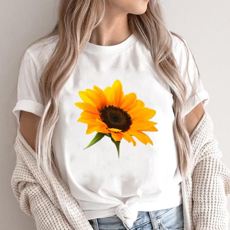 (Азиатский размер) T-shirt с графическим принтом леопардовых цветов для женщин, топ с круглым вырезом, модный принт, повседневные футболки с коротким рукавом