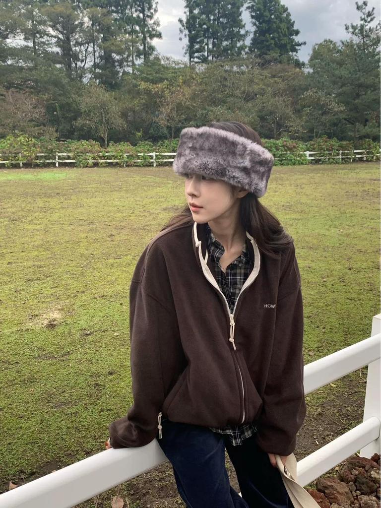 Женская ретро флисовая куртка с воротником-стойкой - стиль осени 2025