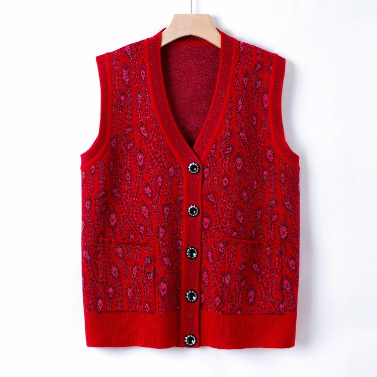 Middle-aged and Elderly Women's Autumn Clothing New Knitted Sweater Grandma Autumn Sweater Vest Jacket