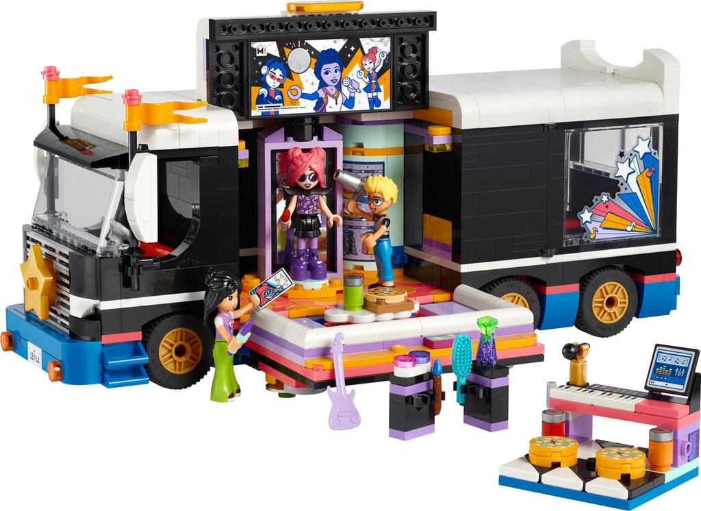 LEGO Friends Pop Star Tour Bus Toy, Gift, Building Blocks, for Girls and Boys, Ages 7, 8, 9, and 10, Pretend Play, Music, Bus, Car, 42619