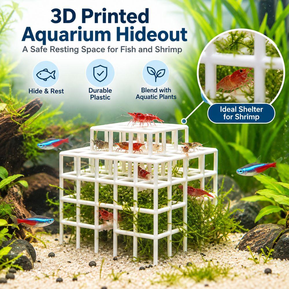 3D Printed Fish Tank Hideout Grid Multi-level Shrimp Hiding Place Aquarium Decoration