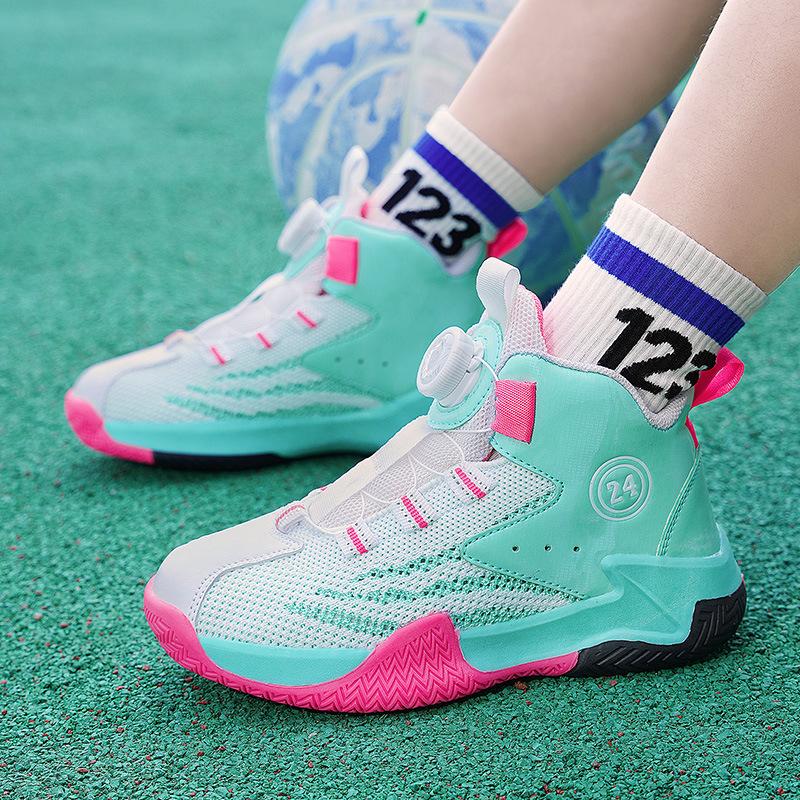 Детская и мужская спортивная обувь с вращающимися кнопками весна и осень 2024 года кроссовки для бега для мальчиков и студентов, новые баскетбольные кроссовки для осени